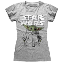 Star Wars - The Mandalorian 'Child Sketch' (Grey) Womens Fitted T-Shirt - 2XL
