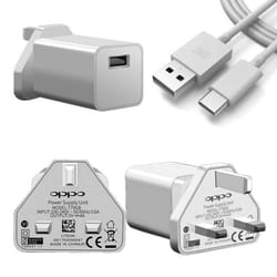 Official OPPO VOOC 20W Fast Rapid 3 Pin UK Charger Plug USB-C Cable - Charger & Cable
