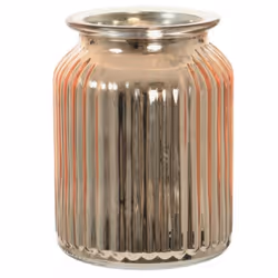 Rose Gold Ribbed Design Glass Flower Vase Wide Mouth