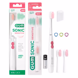Sonic Sensitive Battery Powered Electric Toothbrush | Highly Portable | Provides Ultra Gentle and Deep Clean | x1 Brush, x2 R ...