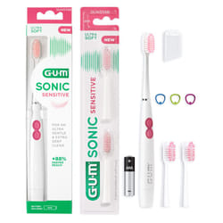 Sonic Sensitive Battery Powered Electric Toothbrush | Highly Portable | Provides Ultra Gentle and Deep Clean | x1 Brush, x2 Replacement Heads, x1