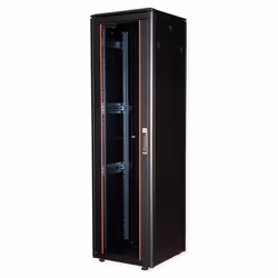 ROLINE 19-inch Network Cabinet Pro 42 U, 600x600 WxD Glass door black, Freestanding rack, 42U, 600 kg, Rack rails, Adjustable ...