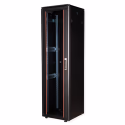 ROLINE 19-inch Network Cabinet Pro 47 U, 600x600 WxD glass door black, Freestanding rack, 47U, 600 kg, Rack rails, Adjustable ...