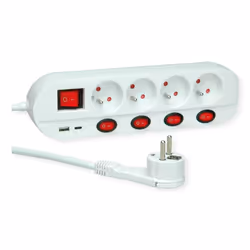 ROLINE 19.07.2346, 1.5 m, Indoor, Type EF (CEE 7/7), Angled, White, 4 AC outlet(s)