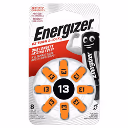 Hearing Aid Batteries, Size 13, EZ Turn & Lock, Pack of 8 , Orange