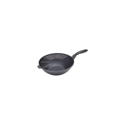 Swiss Diamond 11.8"""" (4.9 Qt) Wok HD Nonstick Induction Diamond Coated Aluminum Wok - PFOA Free  Dishwasher Safe and Oven Safe Wok  Grey
