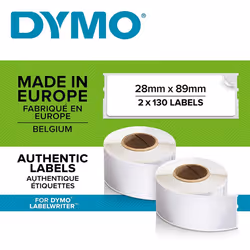 DYMO LW Address Labels, 28 mm x 89 mm, Self-Adhesive, Roll of 130, 2 Pack (260 Easy-Peel Labels) for LabelWriter Label Makers ...