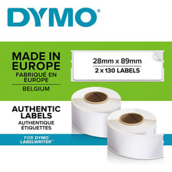 DYMO LW Address Labels, 28 mm x 89 mm, Self-Adhesive, Roll of 130, 2 Pack (260 Easy-Peel Labels) for LabelWriter Label Makers, Authentic