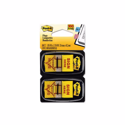 3M Message Flags Sign Here Yellow Two 50-Flag Dispensers per Pack