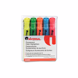 Universal Desk Highlighter- Chisel Tip- Fluorescent Colors- 5/Set