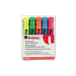 Universal  Desk Highlighter- Chisel Tip- Fluorescent Colors- 5/Set