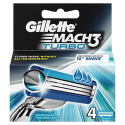 4pc Mens Gillette Mach3 Turbo Razor Blades -  blades gillette turbo 4 mach3 pack cartridges razor genuine mens 100