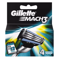 Gillette Mach3 Manual Razor Men's Blades Replacement Refills - Pack of 4 Blades
