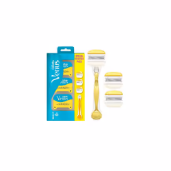 Gillette Venus ComfortGlide with Olay 2-in-1 Razor for Women + 3 Refill Blades, Shaving Gel Bars Starter Kit