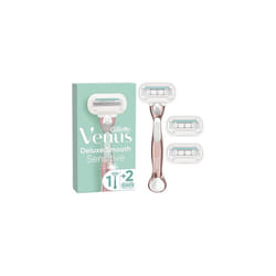 Gillette Venus Deluxe Smooth Sensitive Women's Razor + 3 Razor Blade Refills, with Rose Gold Metal Handle, Lubrastrip with A Touch of Aloe Vera