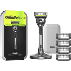 Labs With Exfoliating Bar, Gillette Men's Razor 1 Handle, 5 Blade Refills, With Travel Case, Gift Box Idea For Men