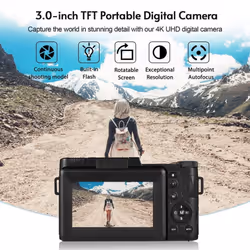 Andoer Portable Digital Camera with 3.0-inch TFT Rotatable Screen 48MP 4K Ultra HD 16X Zoom Support