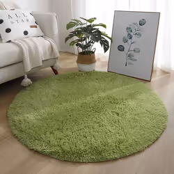 Round Rug, Modern Shaggy Area Rug, Bedroom Bedside Rug, Comfortable Soft Anti-Slip Shaggy Floor Mat, Fluffy Carpet,Green,60cm ...
