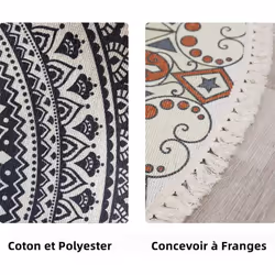 Cotton Woven Round Rug, Bohemian Mandala Rug with Fringes, Non-Slip Living Room Bedroom Rug (60cm,Blue)