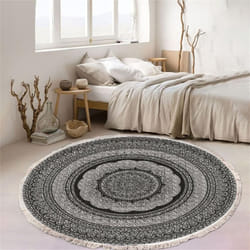 Cotton Woven Round Rug, Bohemian Mandala Rug with Fringes, Non-Slip Living Room Bedroom Rug (60cm,Grey)