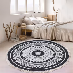 Cotton Woven Round Rug, Bohemian Mandala Rug with Fringes, Non-Slip Living Room Bedroom Rug (60 cm,Green)