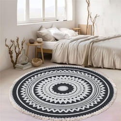 Cotton Woven Round Rug, Bohemian Mandala Rug with Fringes, Non-Slip Living Room Bedroom Rug (60 cm,Green)
