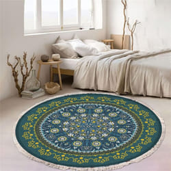 Cotton Woven Round Rug, Bohemian Mandala Rug with Fringes, Non-Slip Living Room Bedroom Rug (60 cm,Green 3)