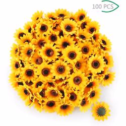 100Pcs Artificial Silk Sunflower Heads Fake Yellow Sunflower for Home Garden Office Decoration Wedding Party