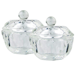 2Pcs Clear Nail Art Acrylic Liquid Powder Dish Bowl Glass Crystal Cup Glassware with Lid for Nail Art Manicure Care Tools