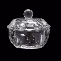 2Pcs Clear Nail Art Acrylic Liquid Powder Dish Bowl Glass Crystal Cup Glassware with Lid for Nail Art Manicure Care Tools