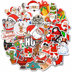50 PCS Christmas Stickers, Santa Claus Stickers Set Waterproof Vinyl Christmas Holiday Stickers Card Notebook Decorate for Xm ...