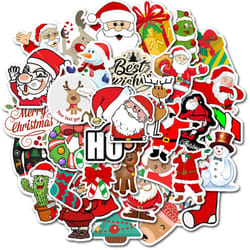 50 PCS Christmas Stickers, Santa Claus Stickers Set Waterproof Vinyl Christmas Holiday Stickers Card Notebook Decorate for Xmas New Year Eve
