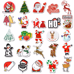 50 PCS Christmas Stickers, Santa Claus Stickers Set Waterproof Vinyl Christmas Holiday Stickers Card Notebook Decorate for Xmas New Year Eve