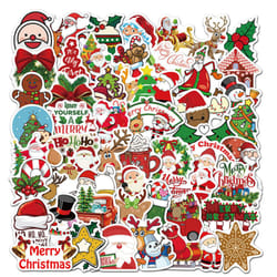 50 PCS Christmas Stickers, Santa Claus Stickers Set Waterproof Vinyl Christmas Holiday Stickers Card Notebook Decorate for Xmas New Year Eve