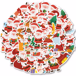 50 PCS Christmas Stickers, Santa Claus Stickers Set Waterproof Vinyl Christmas Holiday Stickers Card Notebook Decorate for Xm ...