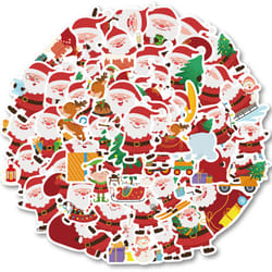 50 PCS Christmas Stickers, Santa Claus Stickers Set Waterproof Vinyl Christmas Holiday Stickers Card Notebook Decorate for Xmas New Year Eve