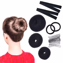 17 Pcs Donut Hair Bun Maker Set, 3 Pieces Hair Donut Bun Makers, 2 Pieces Bun Hair Curlers-Black