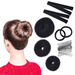 17 Pcs Donut Hair Bun Maker Set, 3 Pieces Hair Donut Bun Makers, 2 Pieces Bun Hair Curlers-Black