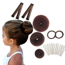 17 Pcs Donut Hair Bun Maker Set, 3 Pieces Hair Donut Bun Makers, 2 Pieces Bun Hair Curlers-Brown