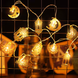 6.56 Feet 10 LED Eid Moon Star Kerosene Lantern Lamp, Battery Operated for Ramadan Party Outdoor Home Decoration (Warm White ...