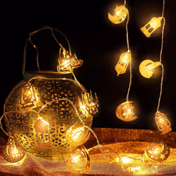 6.56 Feet 10 LED Eid Moon Star Kerosene Lantern Lamp, Battery Operated for Ramadan Party Outdoor Home Decoration (Warm White Color)