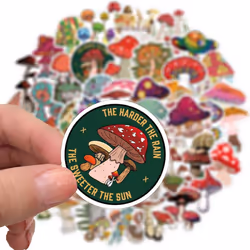 Mushroom Stickers, 50pcs Vinyl Waterproof Stickers for Laptop, Water Bottles, Bumper,Computer, Phone, Stickers and Decals