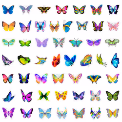 50 Pack Butterfly Stickers Bright Decals Vinyl for Water Bottle Luggage Laptop Cup Suitcase Wall Bedroom Waterproof Stickers for Teens Adults Kids