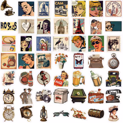 50 pieces retro European and American computer stickers, classic vinyl graffiti decals for water bottle diary suitcase skateboard car helmet