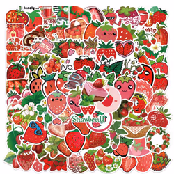 100pcs Strawberry Stickers for Kids Teens, DIY Party Decorations, Cartoon Cute Stickers Phone Water Bottle Vinyl Waterproof S ...