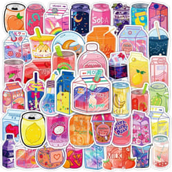 Cartoon Beverage Stickers 50pcs Beautiful Fashion Stickers Laptop Water Bottle Phone Skateboard Summer Flavor Drink Vinyl Stickers for Teens Adults