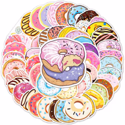 50 Pack Donut Stickers Water Bottle Notebook Phone Motorcycle Computer Guitar Skateboard Water Bottle Candy Snack Vinyl Stick ...