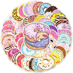 50 Pack Donut Stickers Water Bottle Notebook Phone Motorcycle Computer Guitar Skateboard Water Bottle Candy Snack Vinyl Stickers for Teen Adults