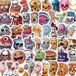 Halloween stickers, 50 pcs for kids adult water bottle, pumpkin and food waterproof stickers, laptop skateboard vinyl stickers and more.