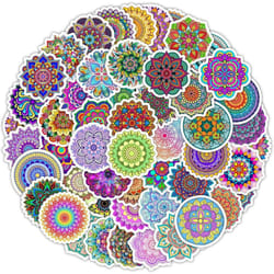 50pcs Mandala Flower Stickers, Buddhist Waterproof Vinyl Decals for Water Bottle Laptop Phone Car Scrapbook Planner Diary